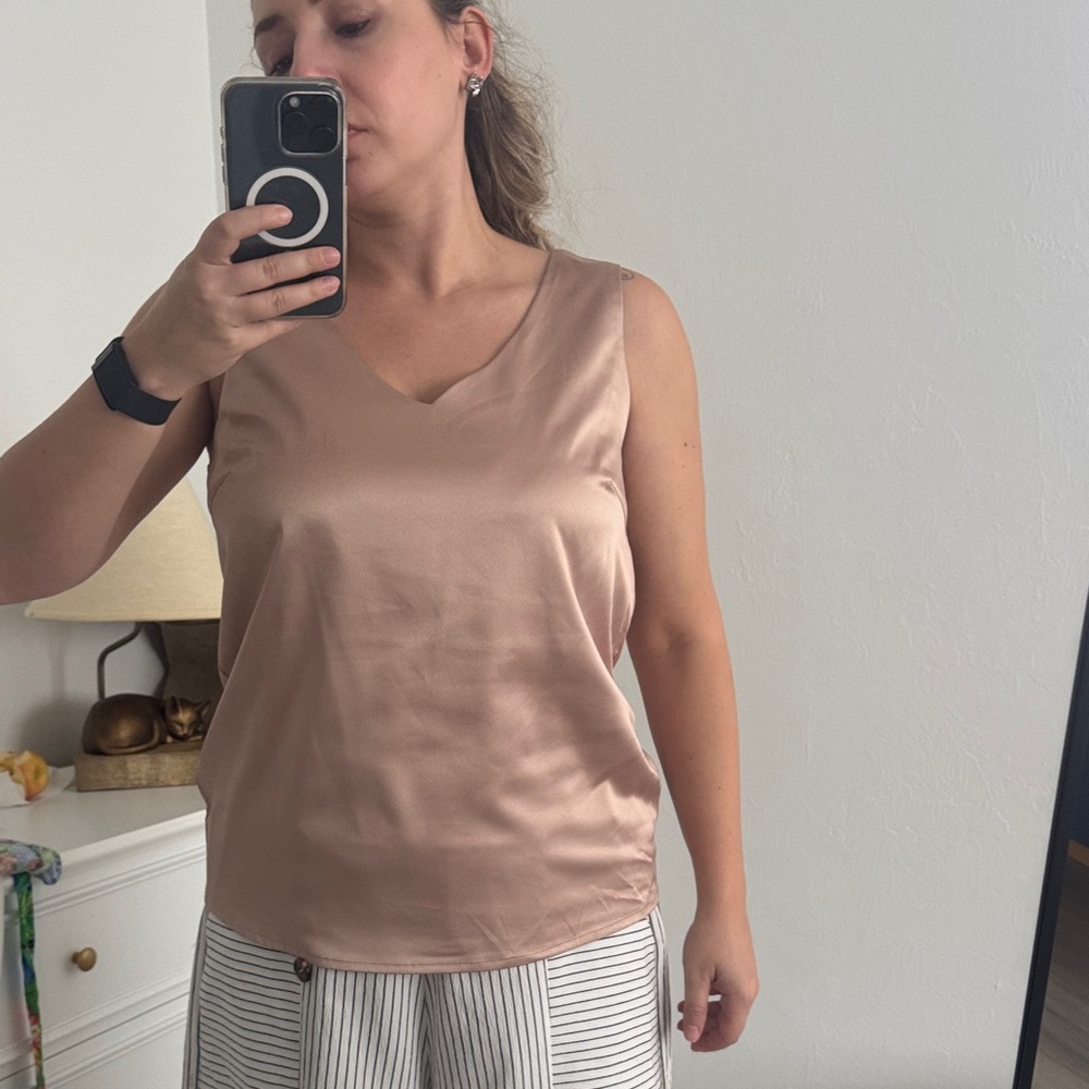 Elegant Women's Tan Satin Sleeveless Top